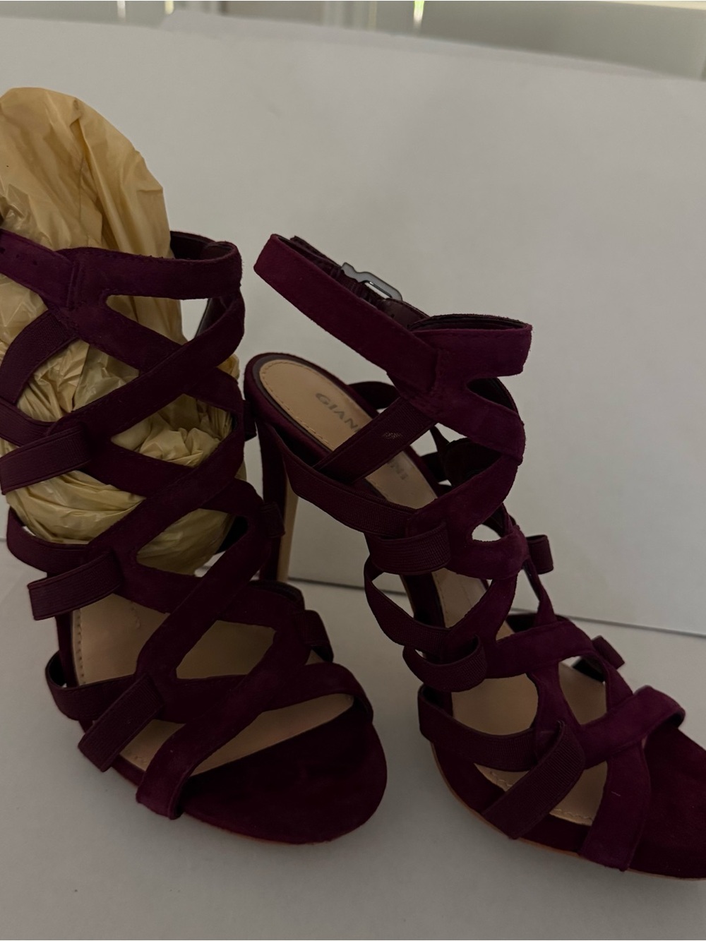 Gianni Bini Burgundy Suede Strappy High Heel Sandals